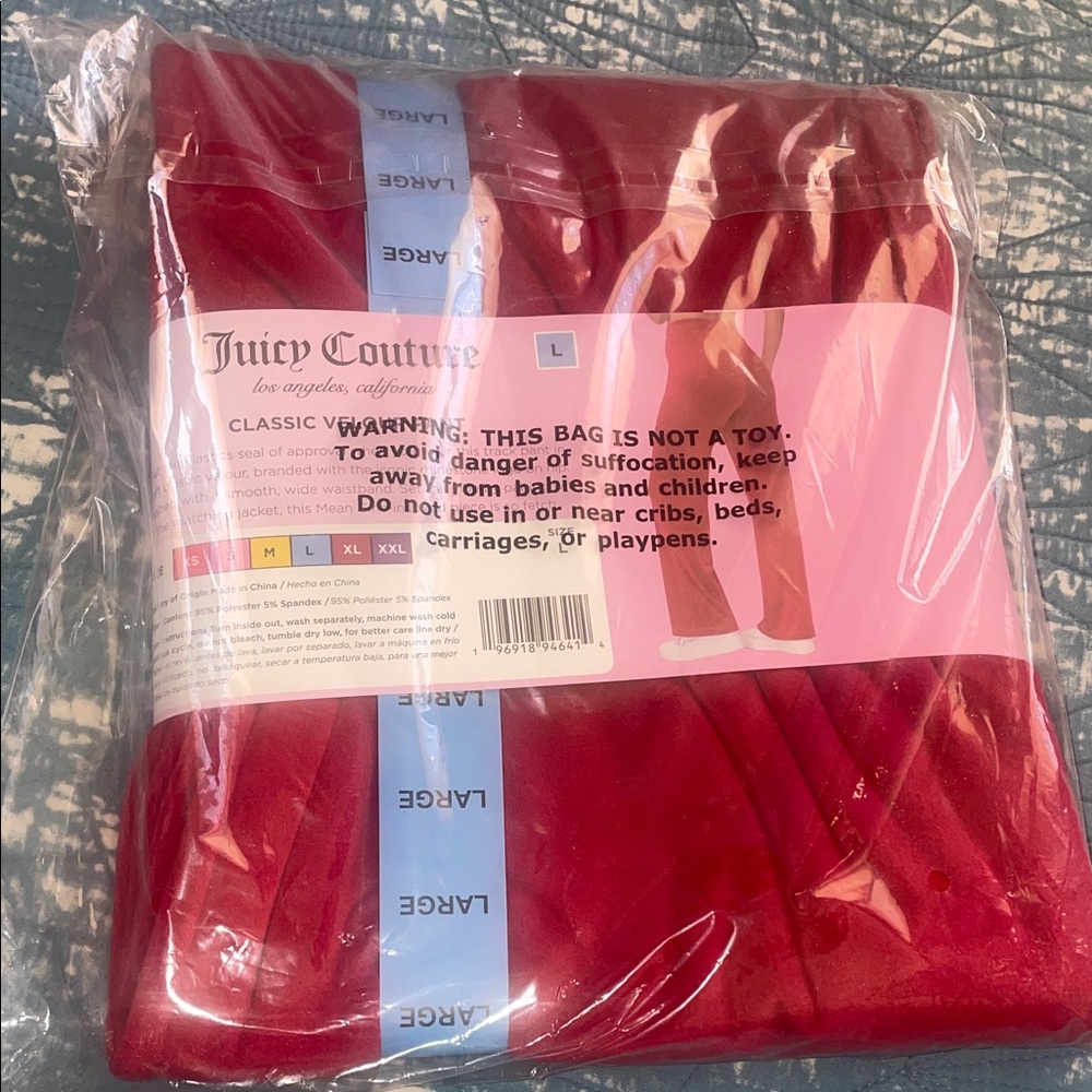 BN Juicy Couture Red Velour pants size #L (embellished JUICY)on left side - Picture 5 of 5